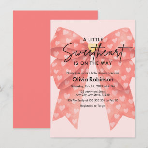 Invitation Fête de Bébé Cœurs Un Petit Cœur Rouge Ruban 