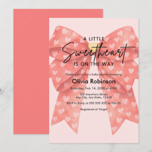 Invitation Fête de Bébé Cœurs Un Petit Cœur Rouge Ruban 