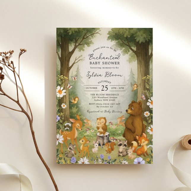 Invitation Fête de Bébé Conte de Fées Forêt Enchantée (Créateur téléchargé)