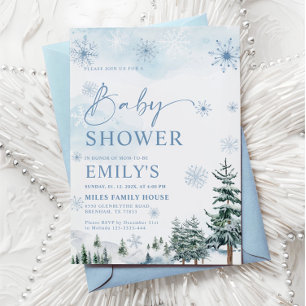 Invitation Fête de Bébé Contes d'Hiver Bleus