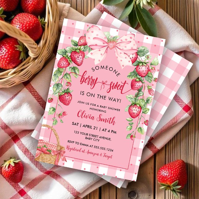 Invitation Fête de Bébé Coquette à la Fraise Douce (Créateur téléchargé)