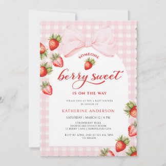 Invitation Fête de Bébé Coquette aux Fraises Sucrées