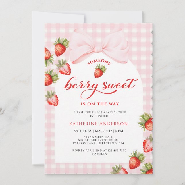 Invitation Fête de Bébé Coquette aux Fraises Sucrées (Devant)