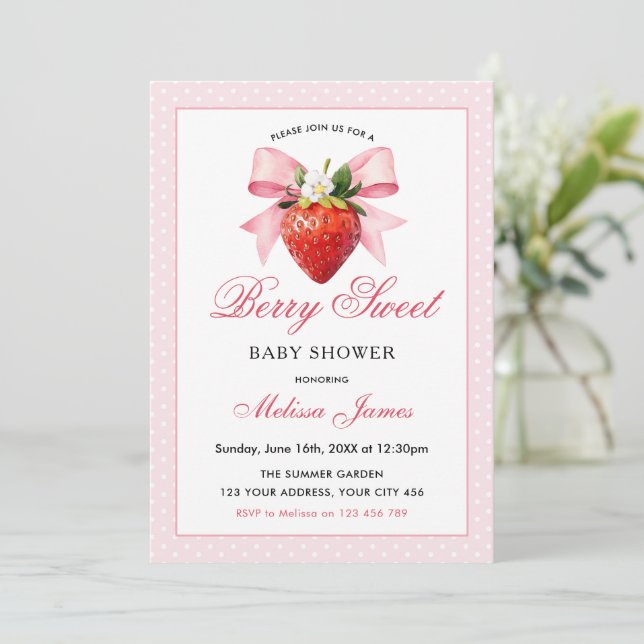 Invitation Fête de Bébé Coquette Berry Sweet (Debout devant)