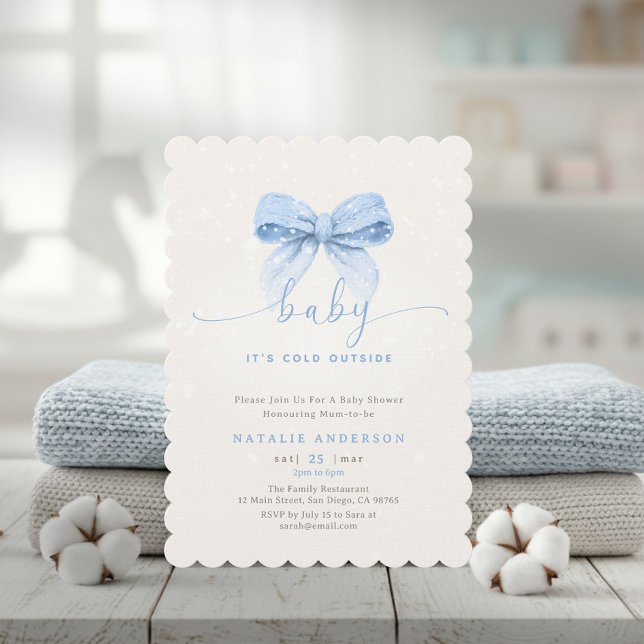 Invitation Fête de Bébé Coquette Bleue Enneigée Il Fait Froid (Snowy Blue Coquette It's Cold Outside Baby Shower Invitation)