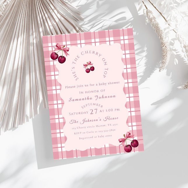 Invitation Fête de Bébé Coquette Cerise Sur Le Haut  (Créateur téléchargé)