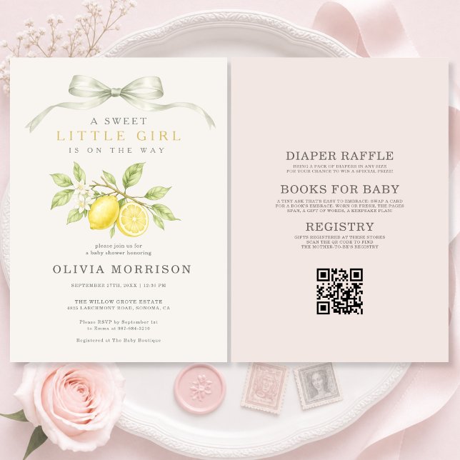 Invitation Fête de Bébé Coquette Citron Tout en Un (Créateur téléchargé)