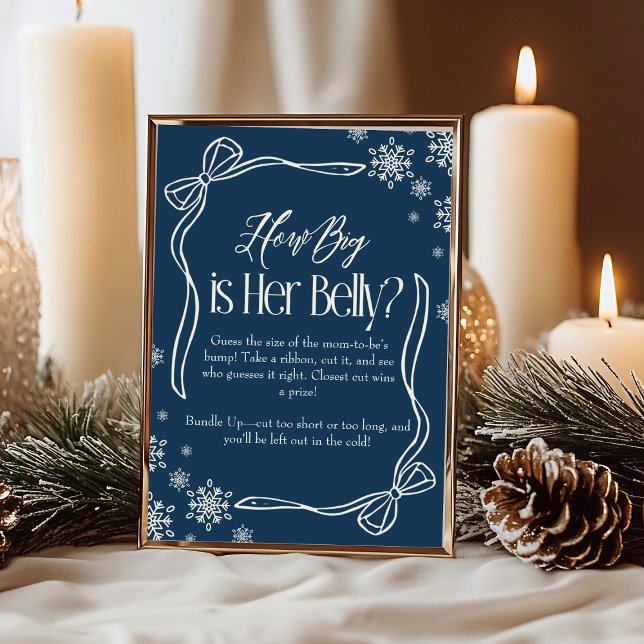 Invitation Fête de Bébé Coquette d'Hiver Quelle est la Taille (Winter Coquette How Big Is Her Belly Baby Shower sign)