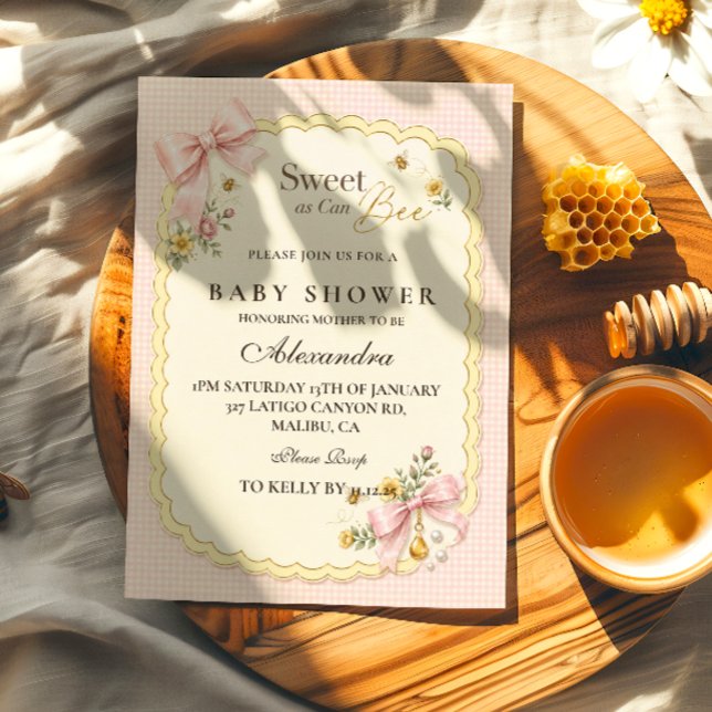 Invitation Fête de Bébé Coquette Douce Comme Une Abeille (Créateur téléchargé)