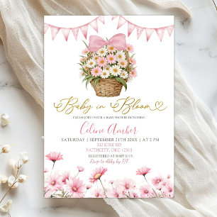 Invitation Fête de bébé Coquette Fleur de Pâquerette Rose de