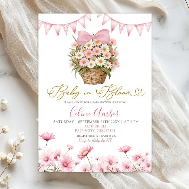 Invitation Fête de bébé Coquette Fleur de Pâquerette Rose de  (Créateur téléchargé)