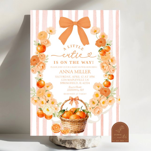 Invitation Fête de Bébé Coquette Fleur Orange Mignonne (Créateur téléchargé)