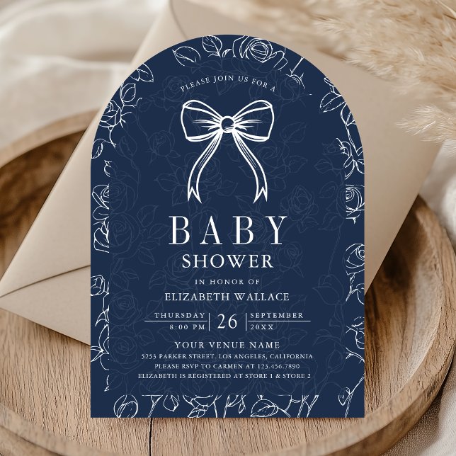 Invitation Fête de bébé Coquette Ligne Bleu Marine (Créateur téléchargé)