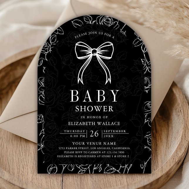 Invitation Fête de Bébé Coquette Ligne Noir et Blanc (Créateur téléchargé)