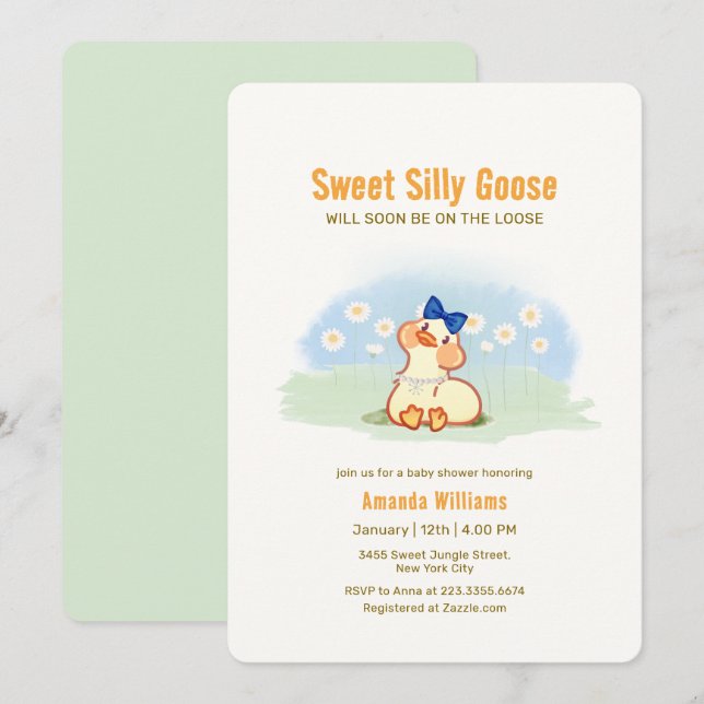 Invitation Fête de Bébé Coquette Oie Folle Fleur de Daisy (Devant / Derrière)