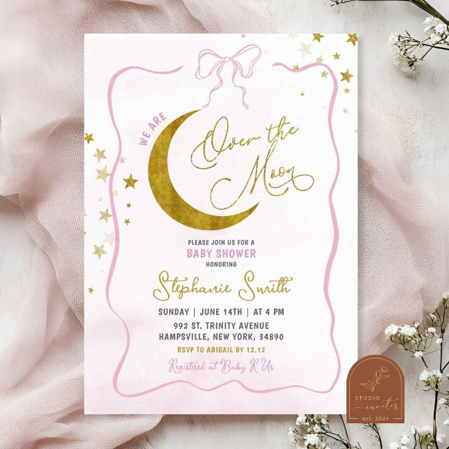 Invitation Fête de bébé Coquette Rose Dessinée à la Main Au-D (Créateur téléchargé)