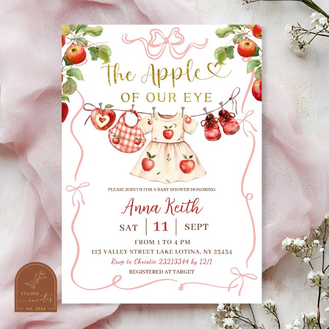 Invitation Fête de Bébé Coquette Rose Pomme de Nos Yeux (Créateur téléchargé)