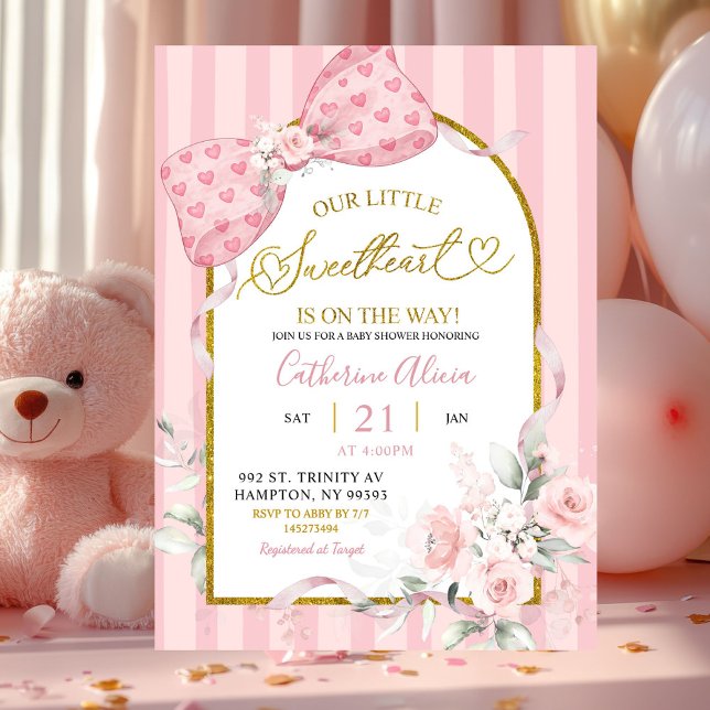 Invitation Fête de bébé Coquette Rubans Roses Mignonne (Créateur téléchargé)