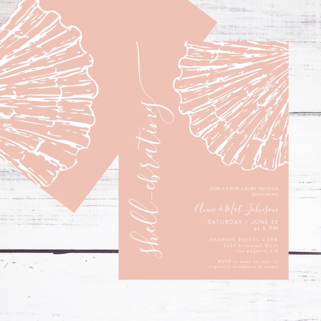 Invitation Fête de bébé "Coquillage rose côtier" pour petite  (Créateur téléchargé)