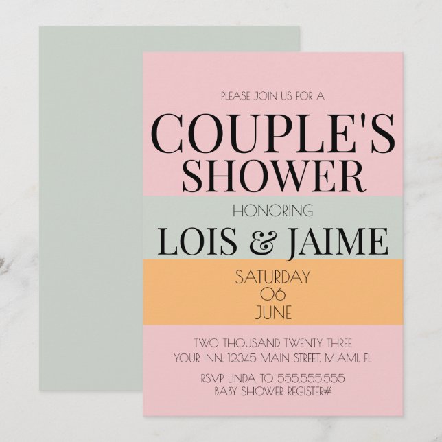 Invitation Fête de bébé Couple Moderne Bloc Rose Menthe Clair (Devant / Derrière)