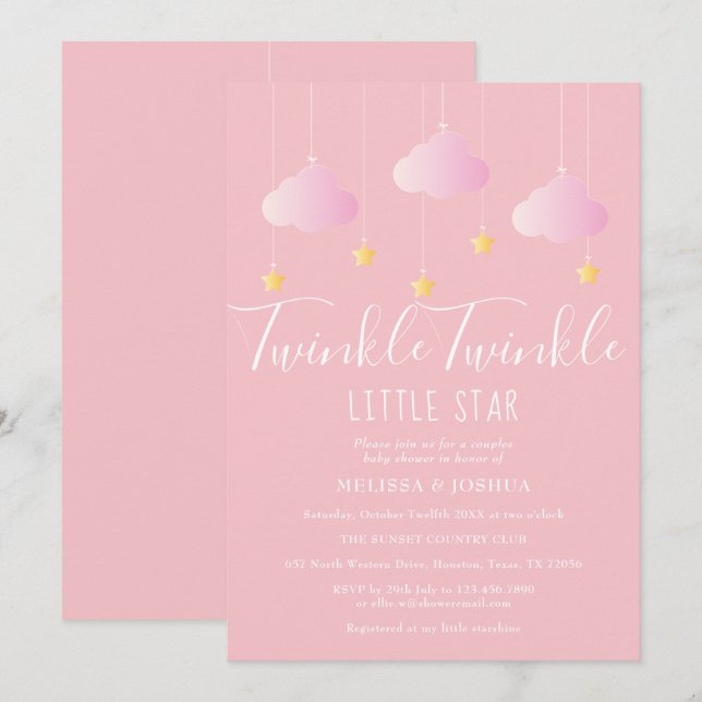 Invitation Fête de Bébé Couple Twinkle Twinkle Little Star (Devant / Derrière)