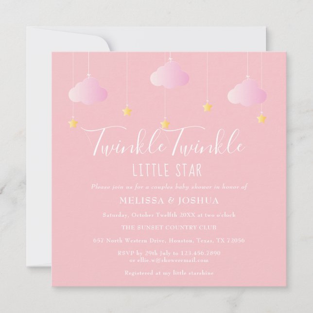 Invitation Fête de Bébé Couple Twinkle Twinkle Little Star (Devant)
