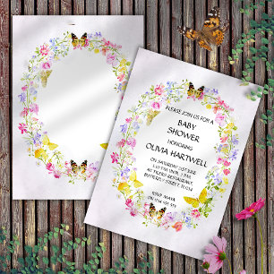Invitation Fête de Bébé Couronne Florale & Papillon à l'Aquar