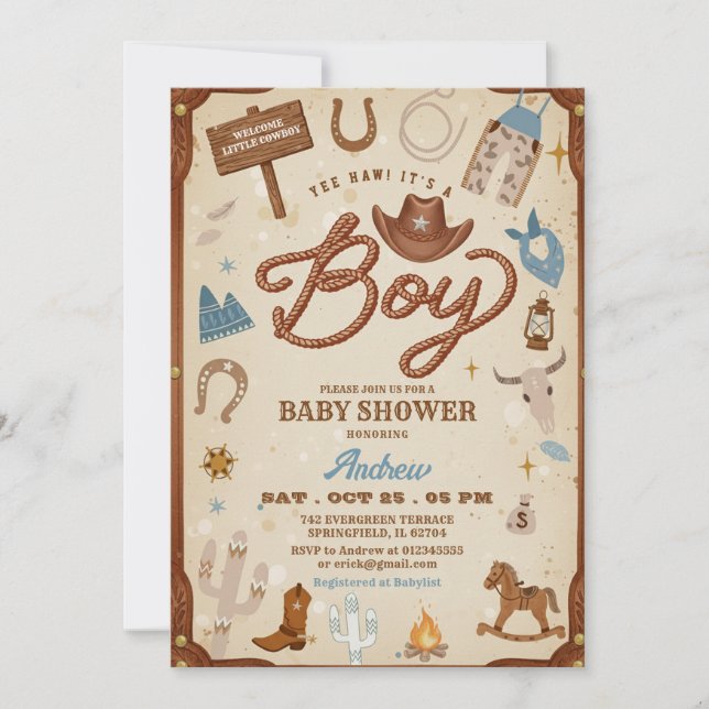 Invitation Fête de bébé Cow-boy Ranch Rodéo Far West (Devant)