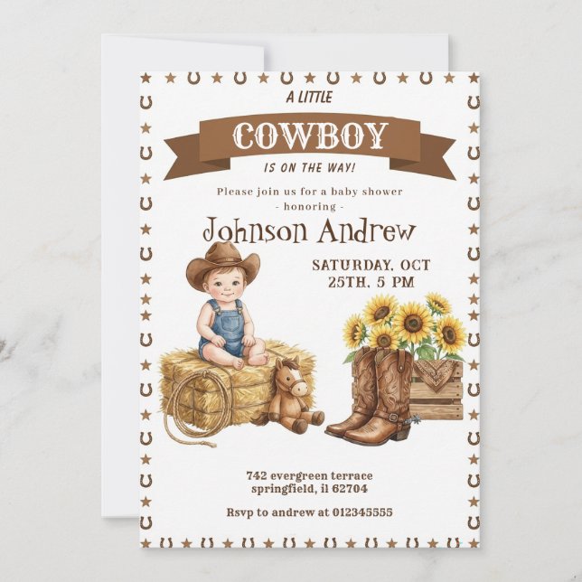 Invitation Fête de Bébé Cow-Boy Rodeo Far West  (Devant)