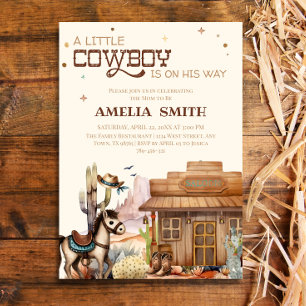 Invitation Fête de Bébé Cow-Boy Rustique Western Sauvage Oues