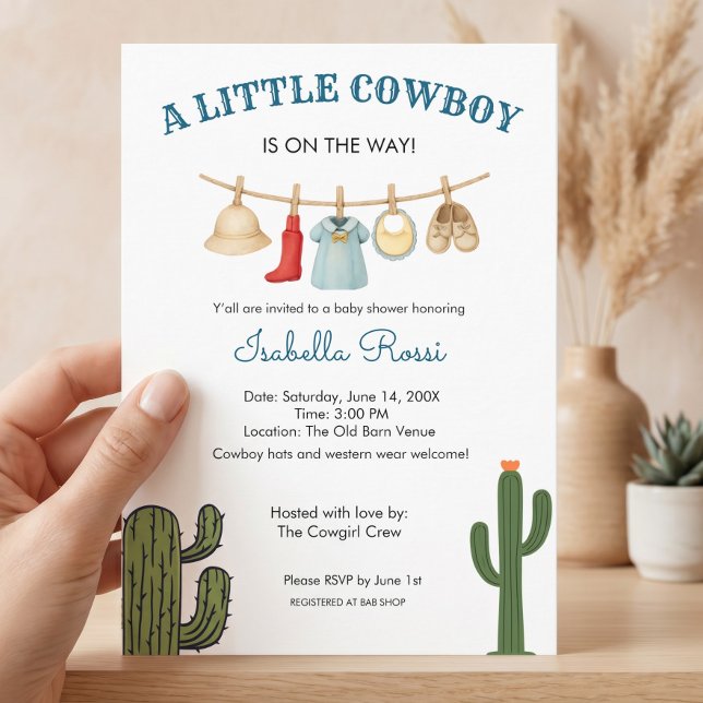 Invitation Fête de Bébé Cowboy Esthétique Classique Virale Mo (Créateur téléchargé)