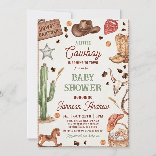 Invitation Fête de Bébé CowBoy Ranch Personnalisée  (Devant)