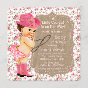 Invitation Fête de bébé Cowgirl Burlap Floral Calico