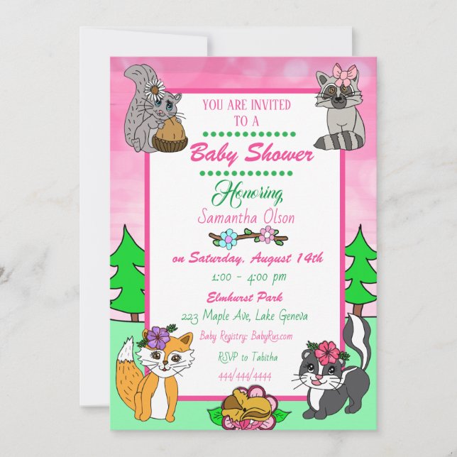 Invitation Fête de Bébé Créatures de la Forêt Animaux de la F (Devant)
