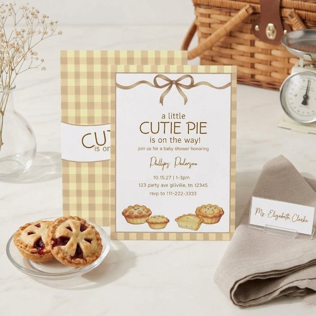 Invitation Fête de Bébé Cutie Pie avec Ruban Gingham Neutre (Créateur téléchargé)