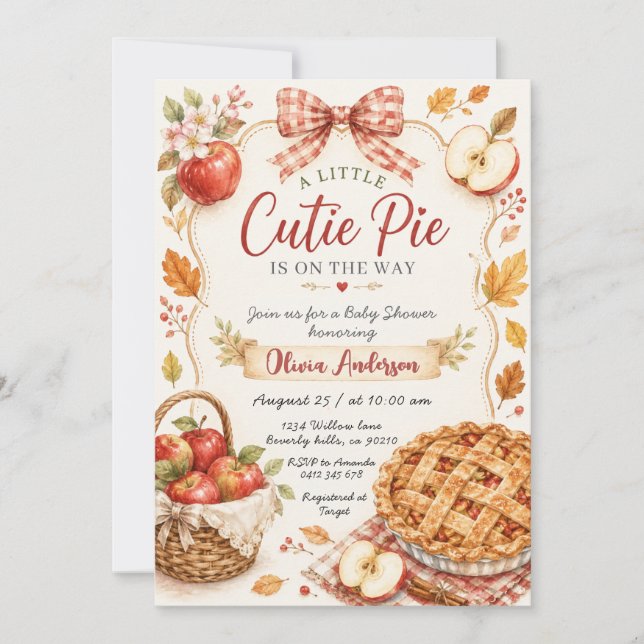 Invitation Fête de bébé Cutie Pie Pomme à Ruban Rouge (Devant)