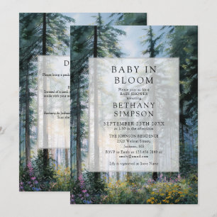 Invitation Fête de bébé dans la forêt en fleurs Code QR Baby
