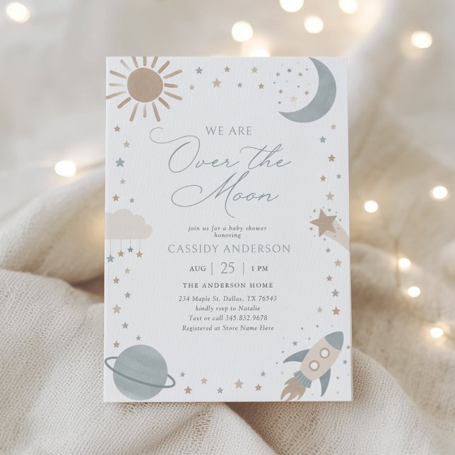 Invitation Fête de Bébé Dans l'Espace Au-Delà de la Lune (Créateur téléchargé)