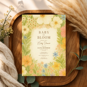 Invitation Fête de bébé dans un jardin de fleurs sauvages Bab