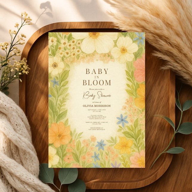 Invitation Fête de bébé dans un jardin de fleurs sauvages Bab (Créateur téléchargé)