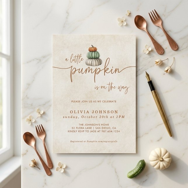 Invitation Fête de Bébé d'Automne Rustique Citrouille à l'Aqu (Créateur téléchargé)