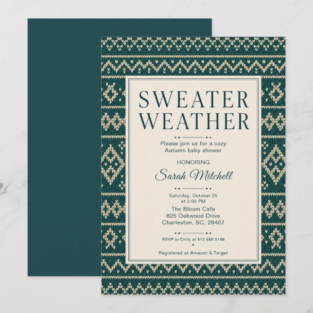 Invitation Fête de Bébé d'Automne 'Sweater Weather' (Devant / Derrière)