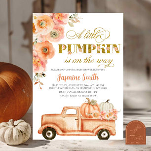 Invitation Fête de Bébé de Camion de Citrouille Florale Orang