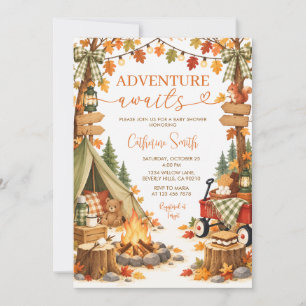 Invitation Fête de Bébé de Camping d'Automne: L'Aventure Atte