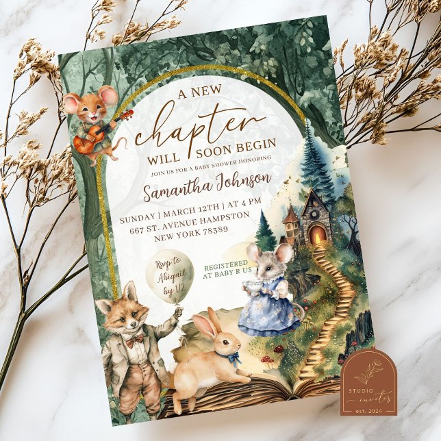 Invitation Fête de bébé de conte de fée du livre de la forêt  (Créateur téléchargé)