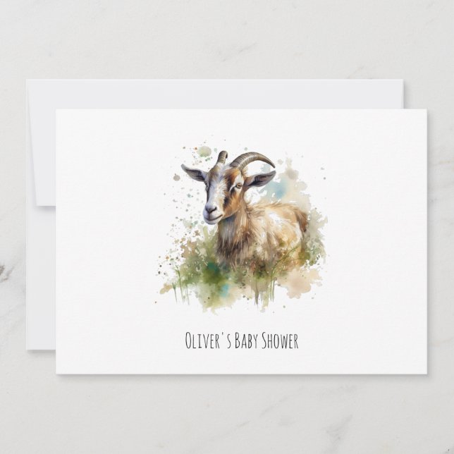 Invitation Fête de Bébé de Ferme Aquarelle Chèvre Rustique (Devant)