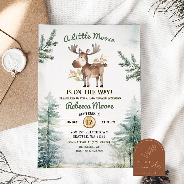 Invitation Fête de bébé de la forêt hivernale pour un bébé or (Créateur téléchargé)