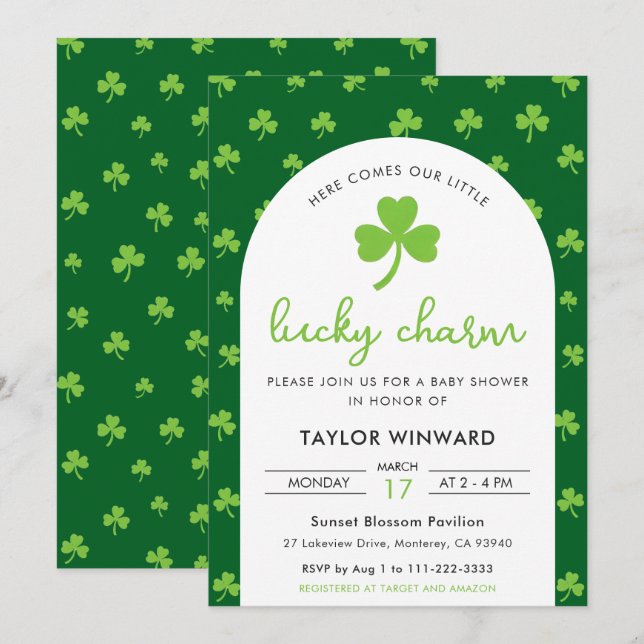 Invitation Fête de bébé de la Saint-Patrick Chanceux (Devant / Derrière)