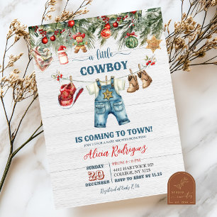 Invitation Fête de Bébé de Noël de Petit Cowboy Bleu Occident