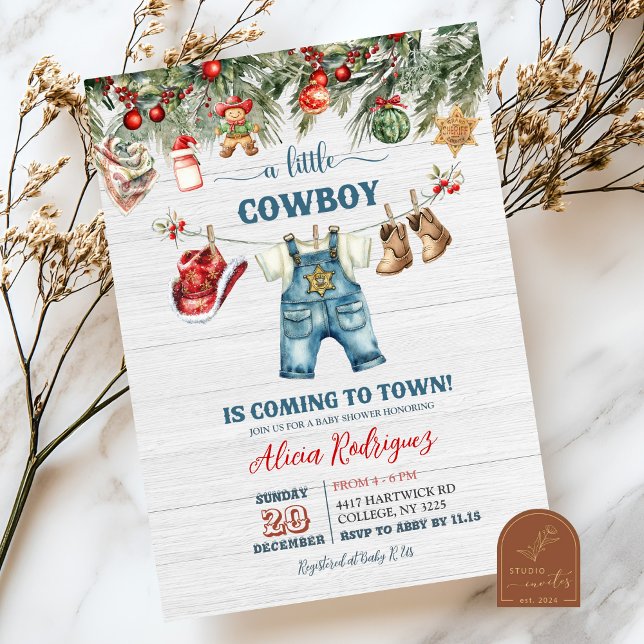 Invitation Fête de Bébé de Noël de Petit Cowboy Bleu Occident (Créateur téléchargé)